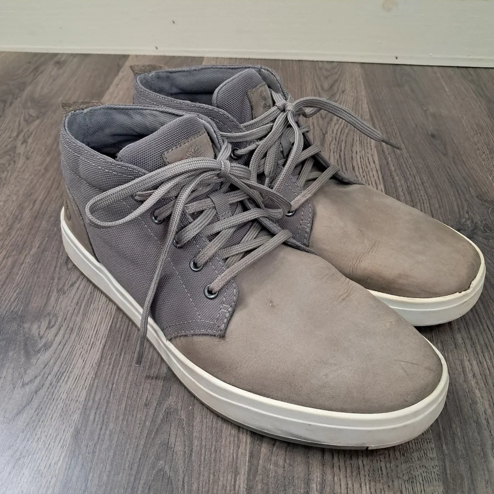 Mens 10 Timberland Davis Square Chukka Boots Grey Leather Canvas Lace Up A4425